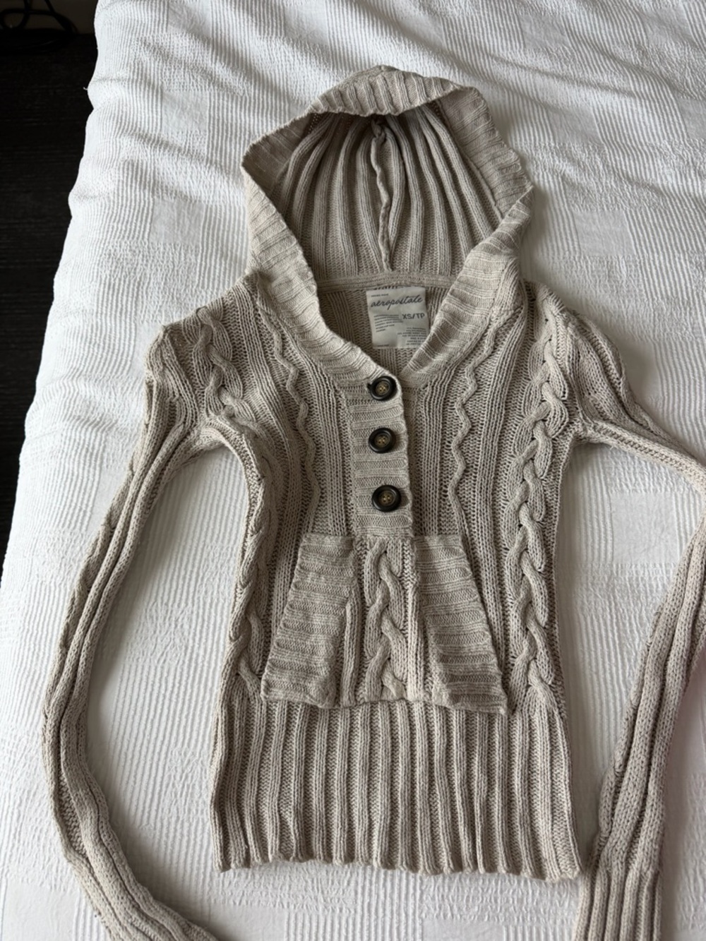 Cable-Knit Hooded Sweater - Cream